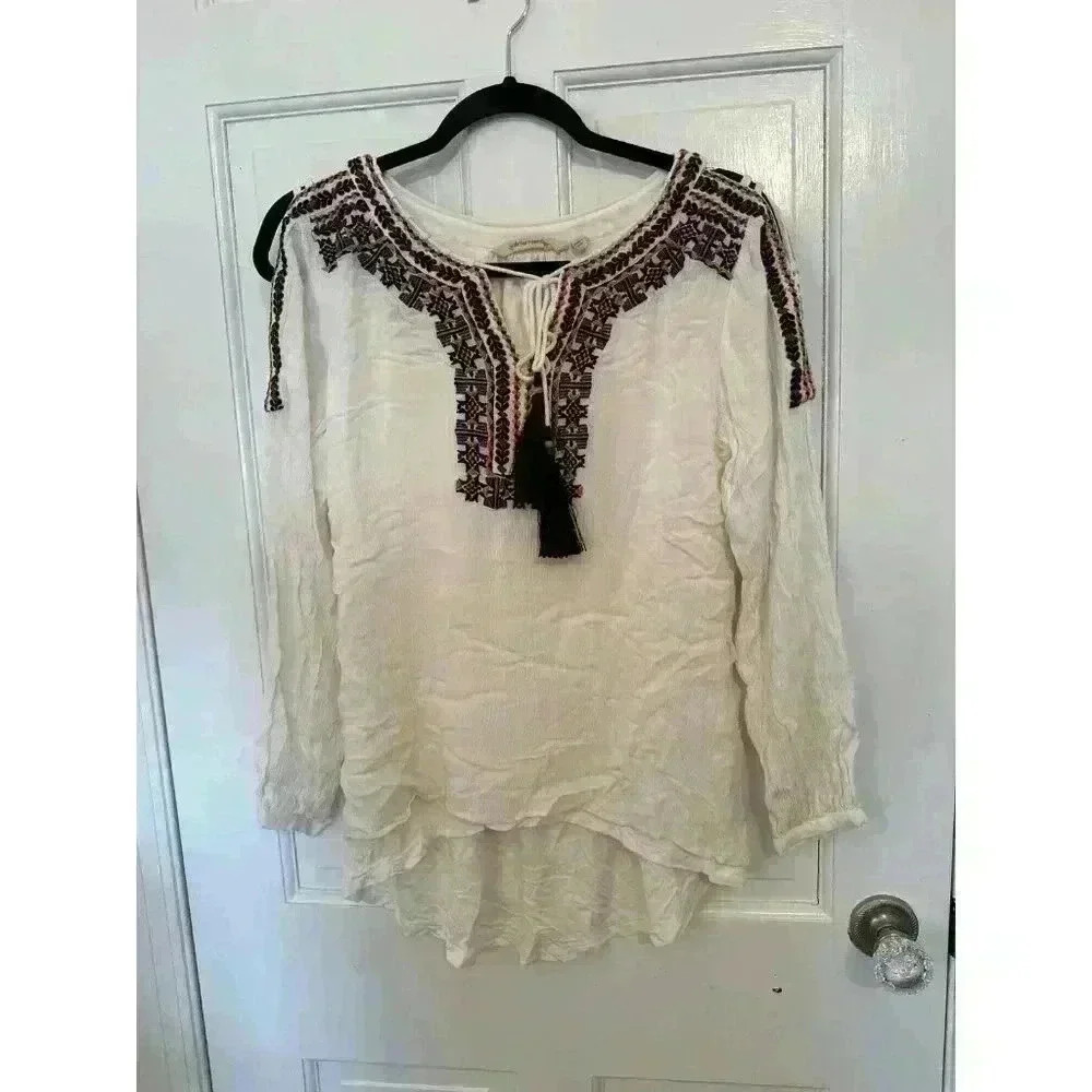 Soft‎ Surroundings Embroidered Boho Blouse size S EUC